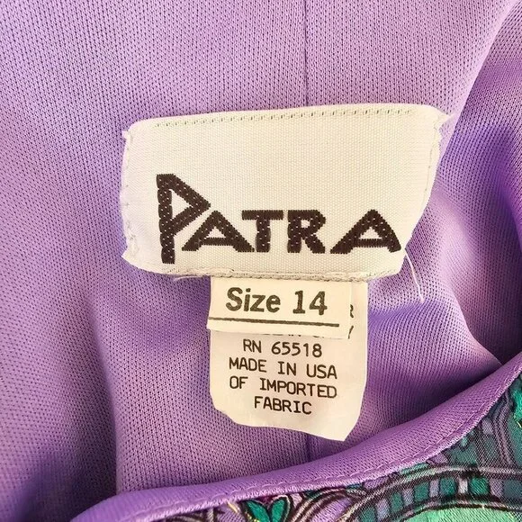 Vintage Patra Purple & Teal Paisley Sleeveless Tiered Dress,  Size 14, USA Made - Picture 3 of 8